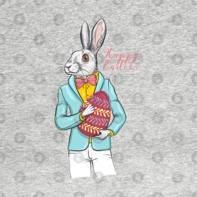 Happy Easter rabbit hipster with egg by Marysha_art